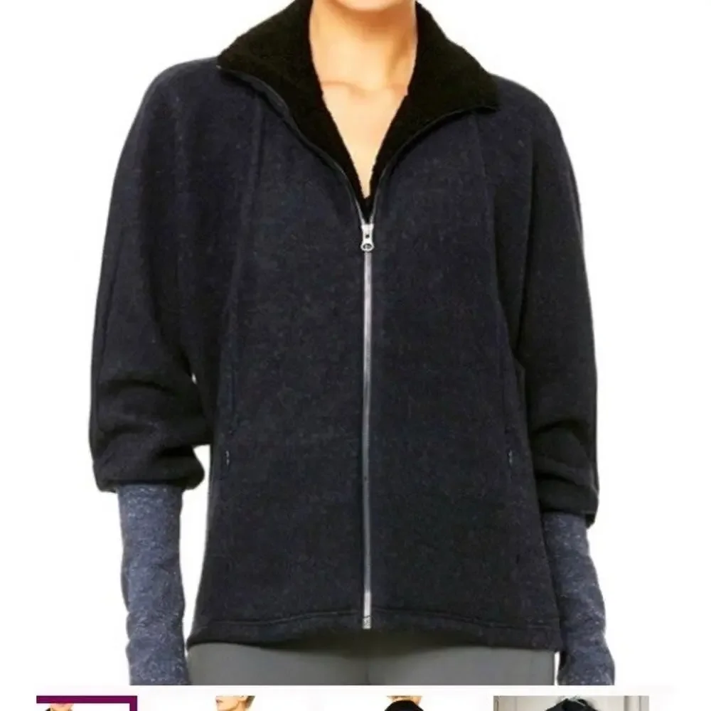 Alo Yoga Dream Fleece Jacket Sz‎ S Blue Full Zip ballet sleeves Activewear